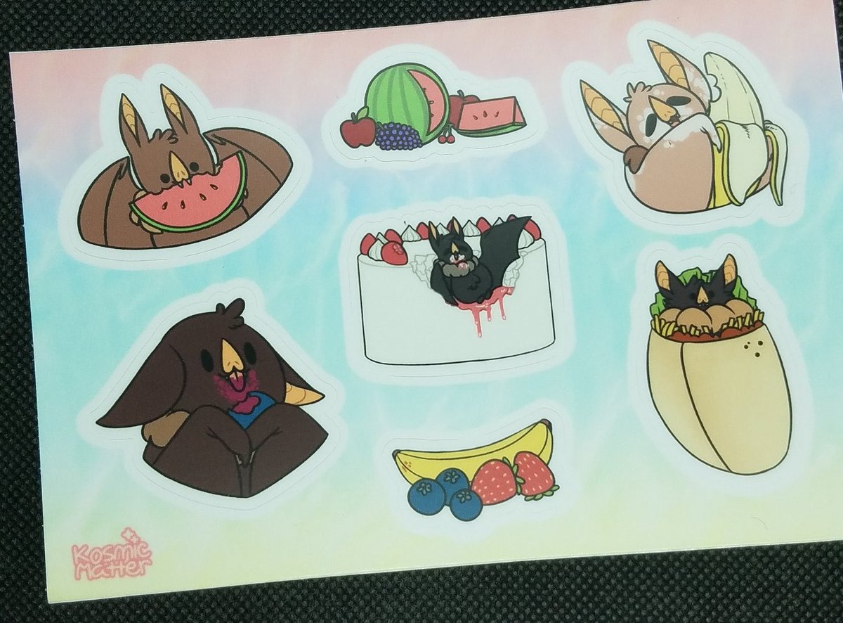 KosmicMatter's tweet photo. Products are almost 100% complete. Waiting on prints, packaging and they all should be good to ship to their new homes.💖 #stickers #hardenamelpin #kosmicmatter #enamelpin #bat #cute #cuteanimals https://t.co/j5n8VMjtV3