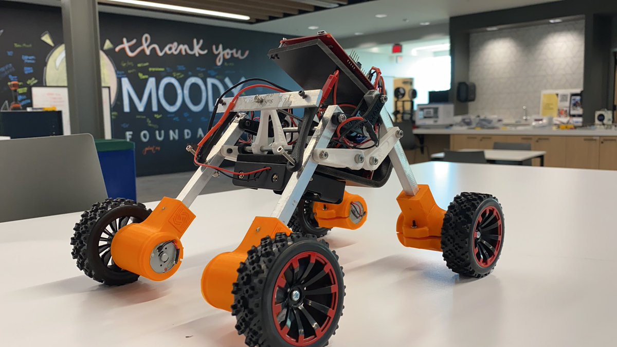 MAPSatHP's tweet photo. Ready for a test drive?! IoT DSTR bot build in progress! Thanks @TAMU_ESET for working with us! #TAMU #highlandparkhs #hpisd #moodyfoundation https://t.co/aRA10loCIb