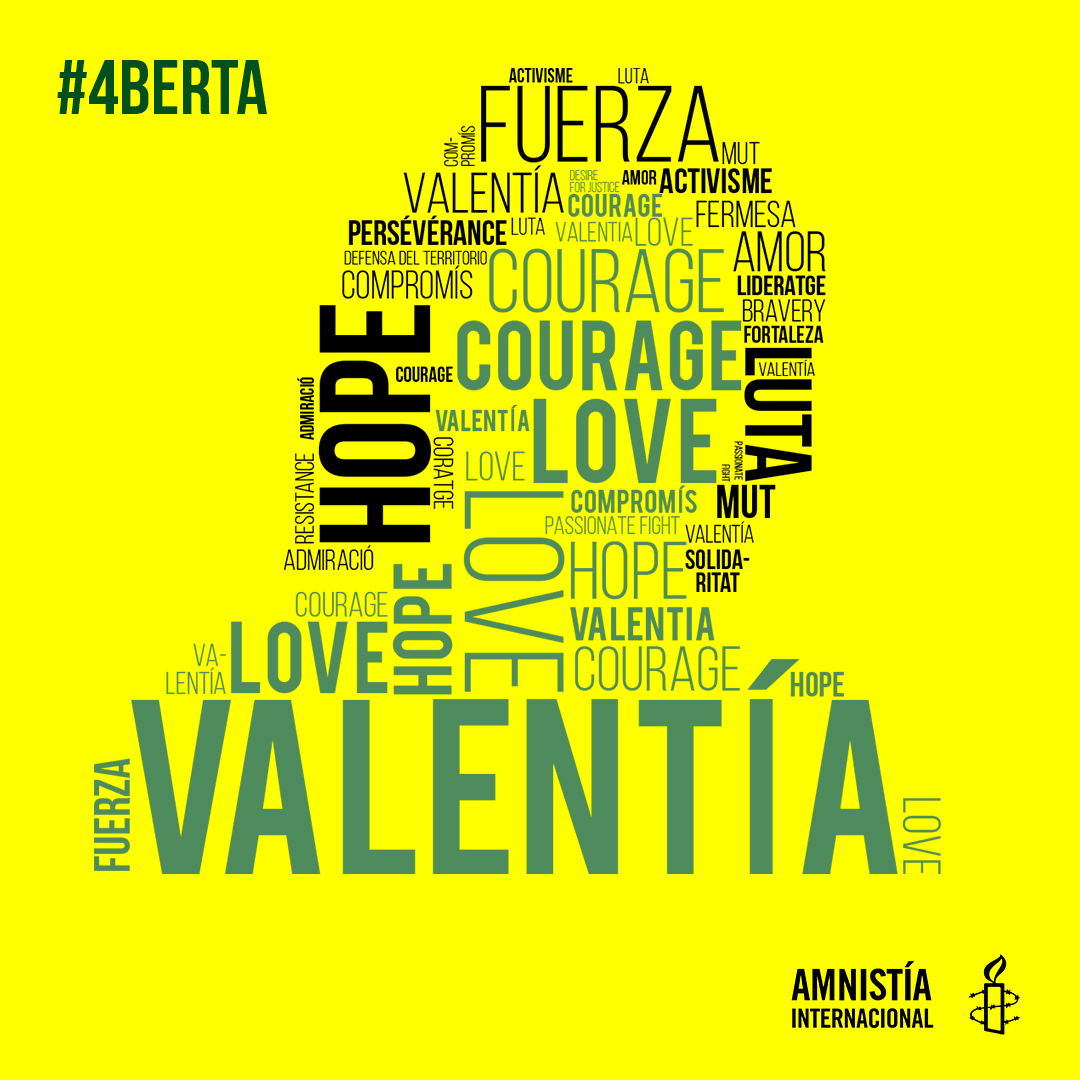 AmnistiaOnline's tweet photo. En torno al cuarto aniversario del asesinato de la defensora #BertaCáceres, preguntamos a la gente qué es lo que ella les inspira, y estos fueron los resultados. 

#4Berta💚 

#DíaInternacionalDeLaMujer https://t.co/sBnghwpRYY