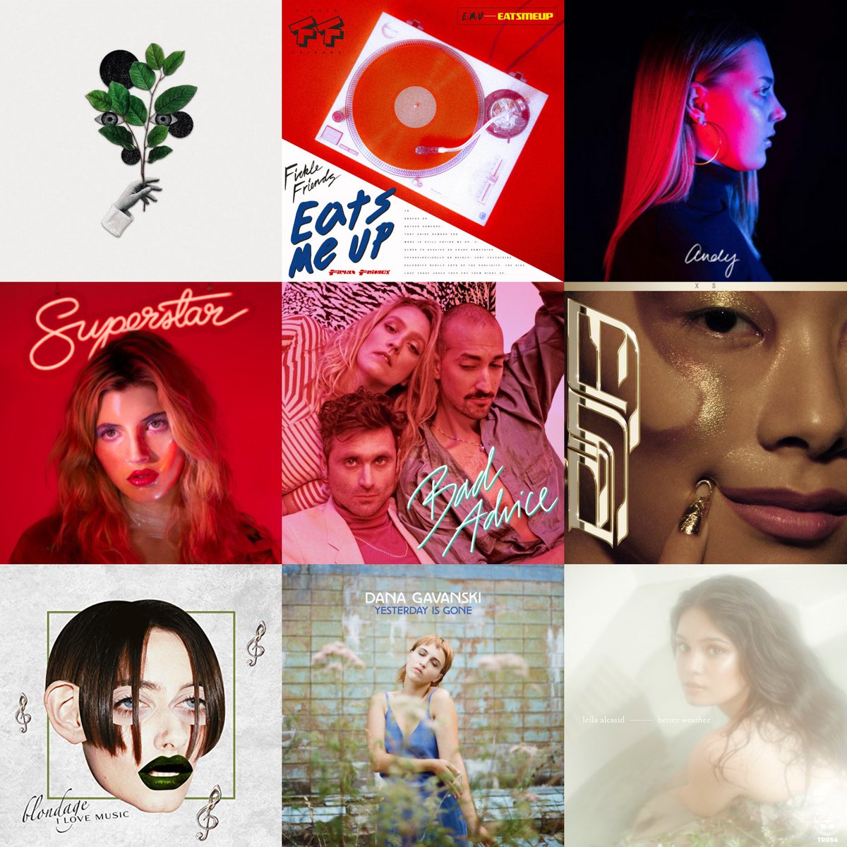 #NewMusicFriday 🎵🎶💿

🔸Chasing Daze - used to
🔸Fickle Friends - eats me up
🔸Andy - all better
🔸Caroline Rose - do you think we'll last forever?
🔸All We Are - bad advice
🔸Rina Sawayama - xs
🔸Blondage - I love music
🔸Dana Gavanski - yesterday is gone
🔸Leila Alcasia -