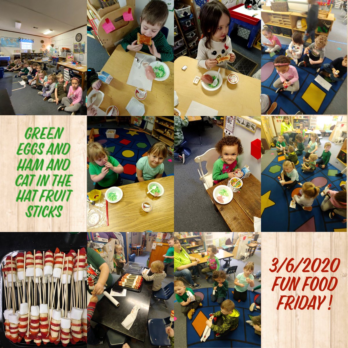 RES_MsChris's tweet photo. We had a great Fun Food Friday/Dr. Seuss Day! Green Eggs and Ham for Breakfast, Fruit Popsicles after Lunch , and Cat in the Hat Fruit Sticks made by one of our awesome parents Mrs. Amber Lear! #RESROARS #BCSROCKS #PreKrocks #ReadAcrossAmericaWeek https://t.co/BdSCTEIYqO