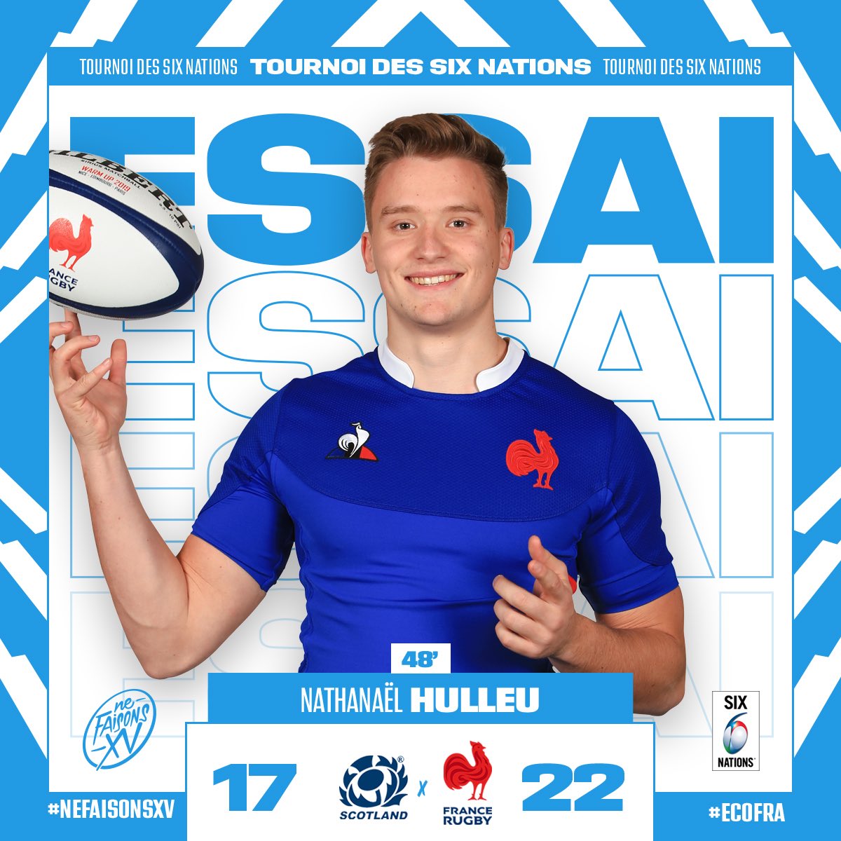 🏴󠁧󠁢󠁳󠁣󠁴󠁿🇫🇷 Magnifique !! Jordan Joseph joue vite une pénalité et Hulleu conclut suite à un très beau coup de pied de Debaes !

#NeFaisonsXV #FranceU20 #ECOFRA