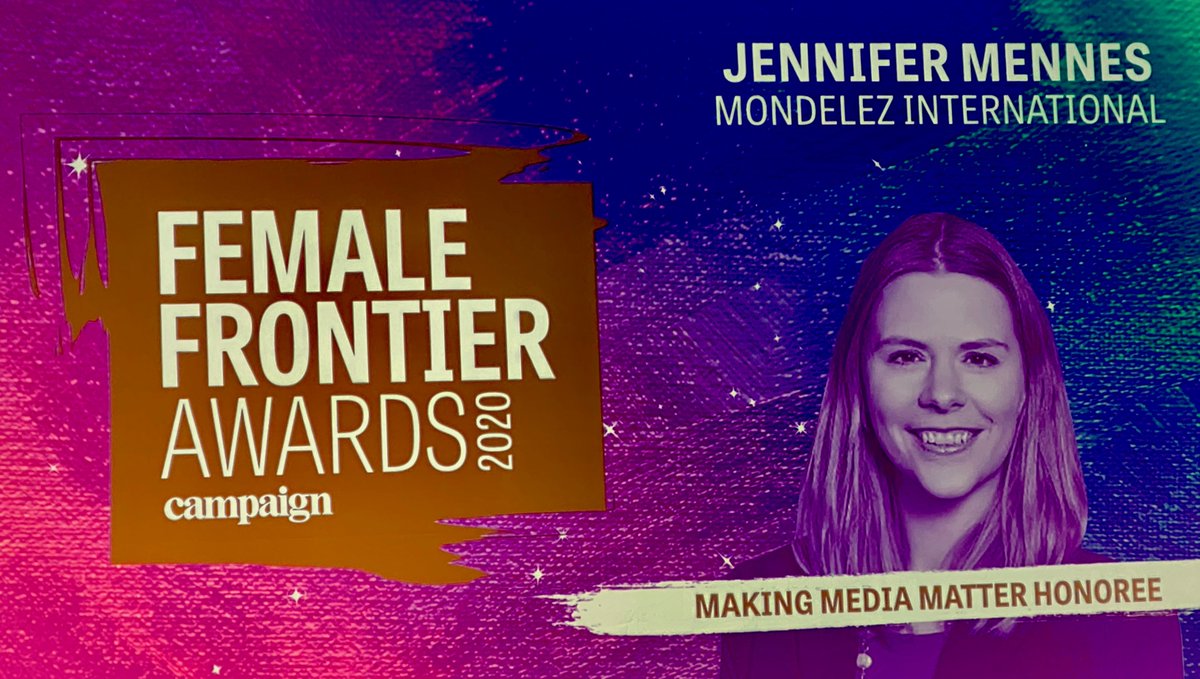 SparkFoundryUSA's tweet photo. Sending our warmest congratulations to our #client Jennifer Mennes, North America Media Leader at @MDLZ, on being named to @CampaignUS’ 2020 #FemaleFrontier as a “Making Media Matter” honoree! https://t.co/dbvxibKWRL
