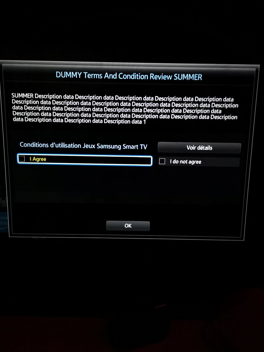 john_parzys's tweet photo. @SamsungFR obligé d'accepter ces conditions si je veux utiliser ma TV. sérieux samsung ? #cnil https://t.co/dpGcghRoUN