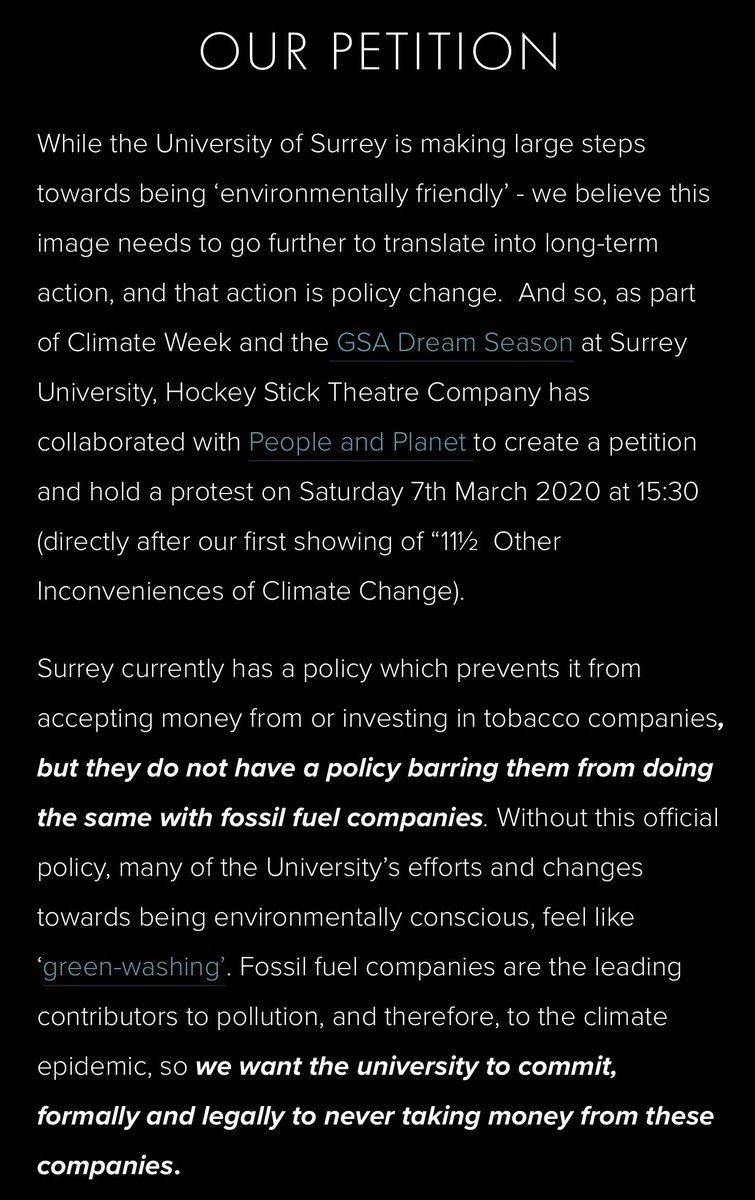 HockeyStickTC's tweet photo. We are holding a protest in support of our petition- see the image below for more info.

@UniOfSurrey students can sign this by following this link https://t.co/NWVQceF3Xl

Non-students can sign a physical copy of the petition in the foyer at our show tomorrow. https://t.co/yxFZgtGlVu