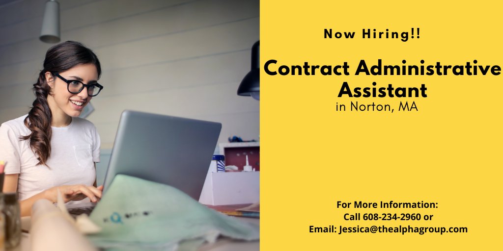AlphaGroupJobs's tweet photo. Seeking an Administrative Assistant for a long term temporary position in Norton, MA. #OfficeJobs #NortonMA #Employment https://t.co/k9KkAWx2yY https://t.co/SseIXkr4z5