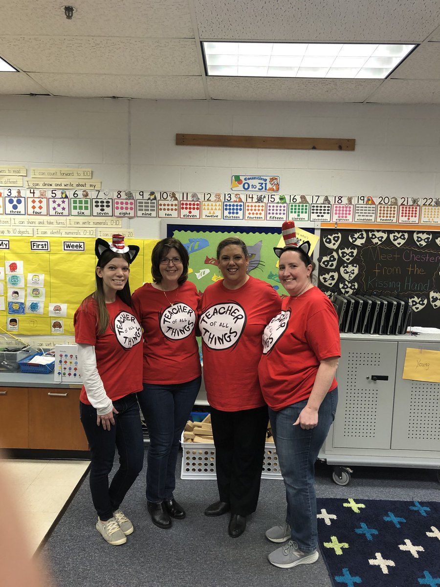 Kindergarten team celebrating Read Across America and Dr. Seuss’ birthday. <a href="/oakhilles/">Oak Hill Elementary</a>