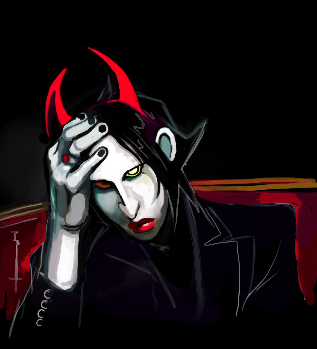 fetlock_flowers's tweet photo. No one asked for this cross over but here it is! I even looked it up and seems like no one had drawn it before. So I drew #kanaya as @marilynmanson "If I was your rainbow drinker" #Homsetuck https://t.co/yTLuaAuY9s