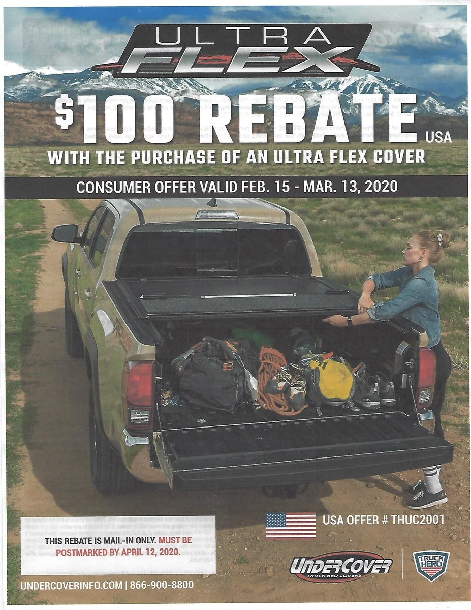 customcarandtr1's tweet photo. @UnderCoverInfo Ultra Flex Tonneau Cover $100 Rebate #wemakeityours #customcarandtruck #bedcovers #truckaccessories #customtruck #truck #trucklife #truckhero #undercover https://t.co/QgiZHNI7bE
