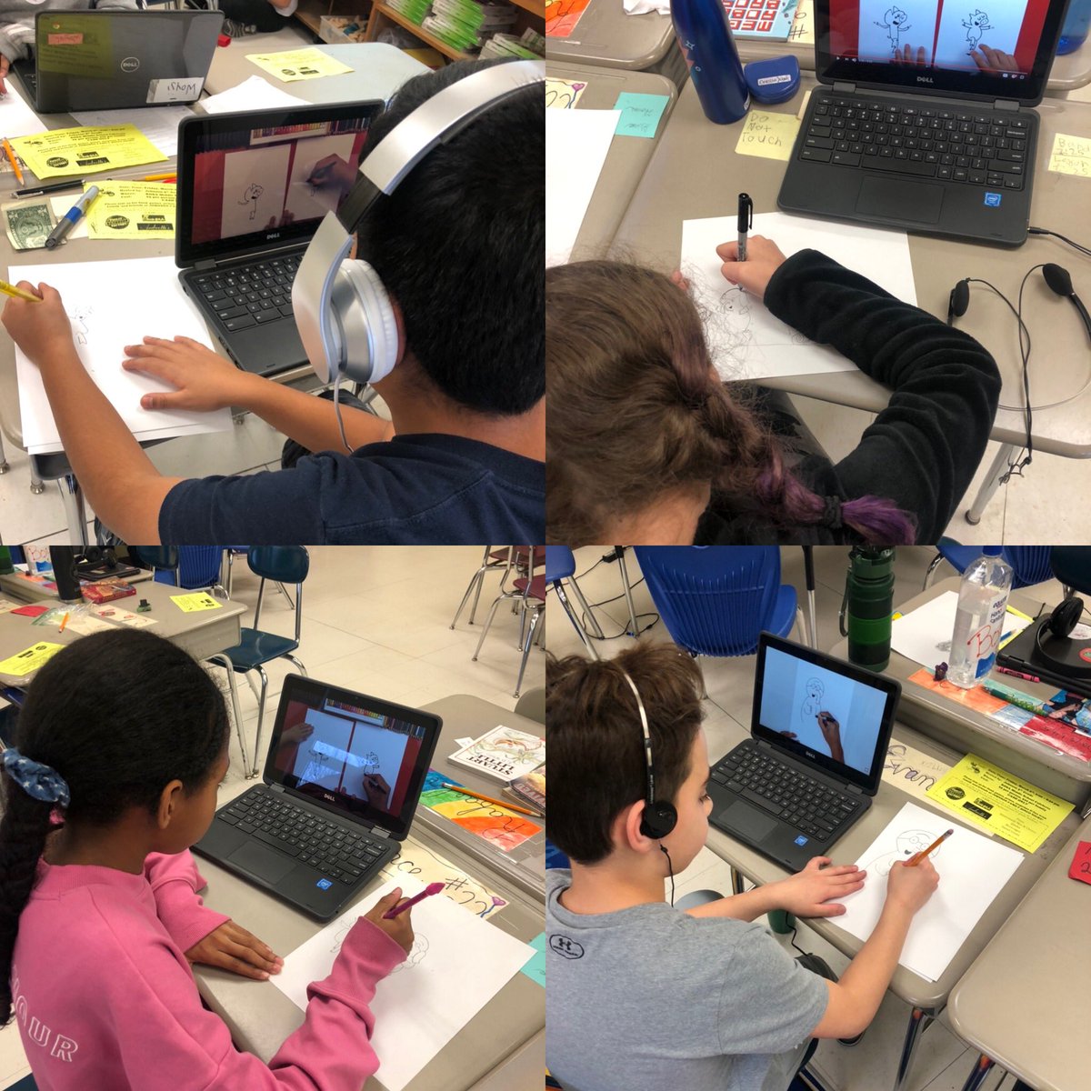 MrsJCyr's tweet photo. The best way to wrap up #ReadAcrossAmerica week on this rainy Friday? Creating our own Piggy and Elephant drawings! #hearmeroar #5thgradersrock @FeinsteinMrs @mrsjeffers_JJES @JJESOwls https://t.co/4uR9YQBVuF