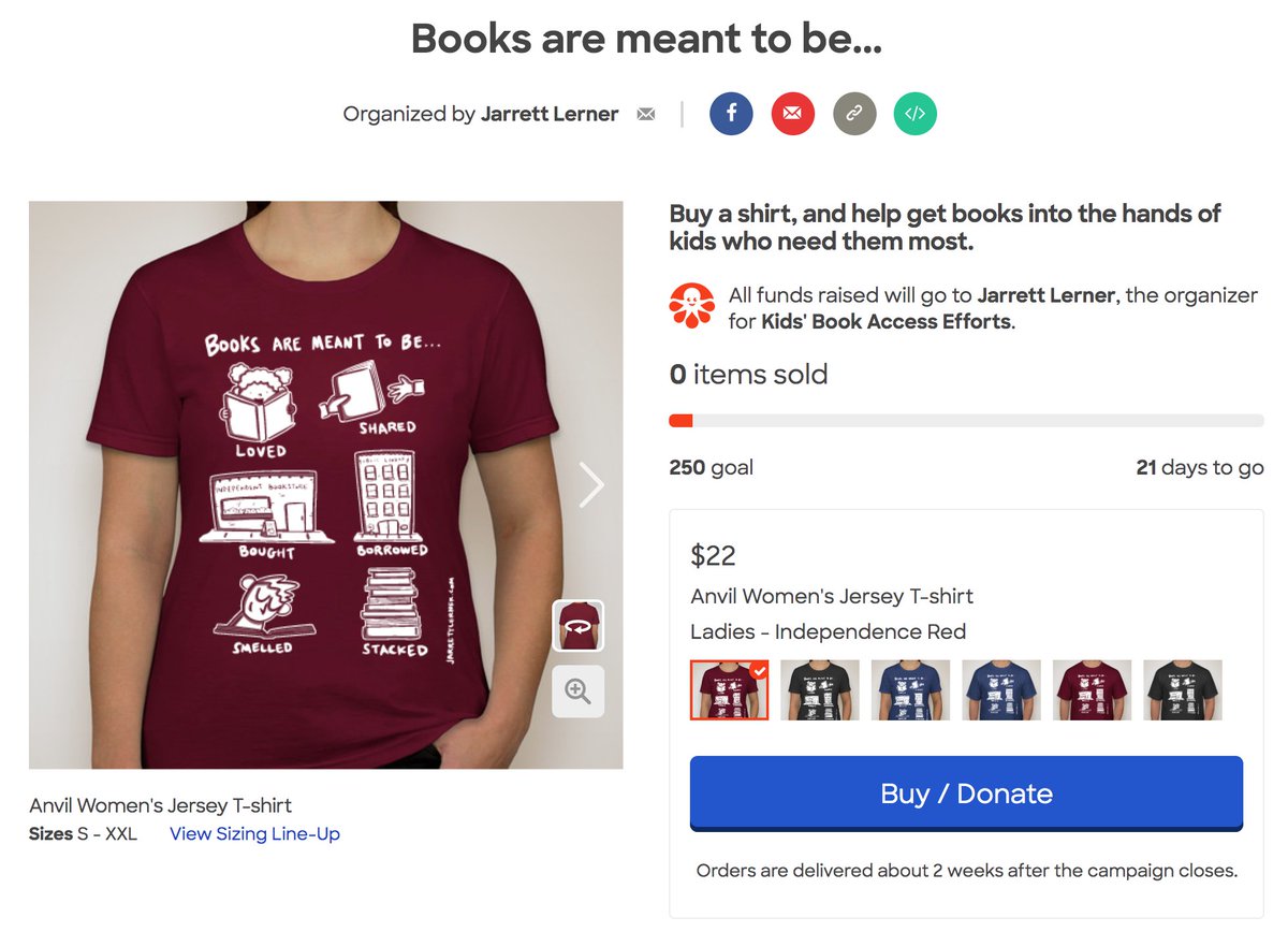 Since so many have already asked about these "Books Are Meant To Be..." T-shirts, I decided to launch a second-round of the fundraiser. This one will be open for the next three weeks, and you can grab a shirt here:

customink.com/fundraising/me…

THANKS YOU!