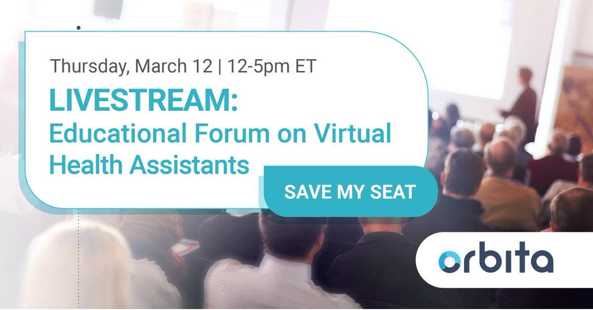 orbita_inc's tweet image. [LIVESTREAM] Join Thur, Mar 12 for live-streamed sessions w experts originally slated to speak #HIMSS20. We'll continue updating presenter lineup incl. #infectiousdisease specialists, practicing physicians, more. bit.ly/2TsqwVQ #virtualhealthassistant #voicetech #ptexp