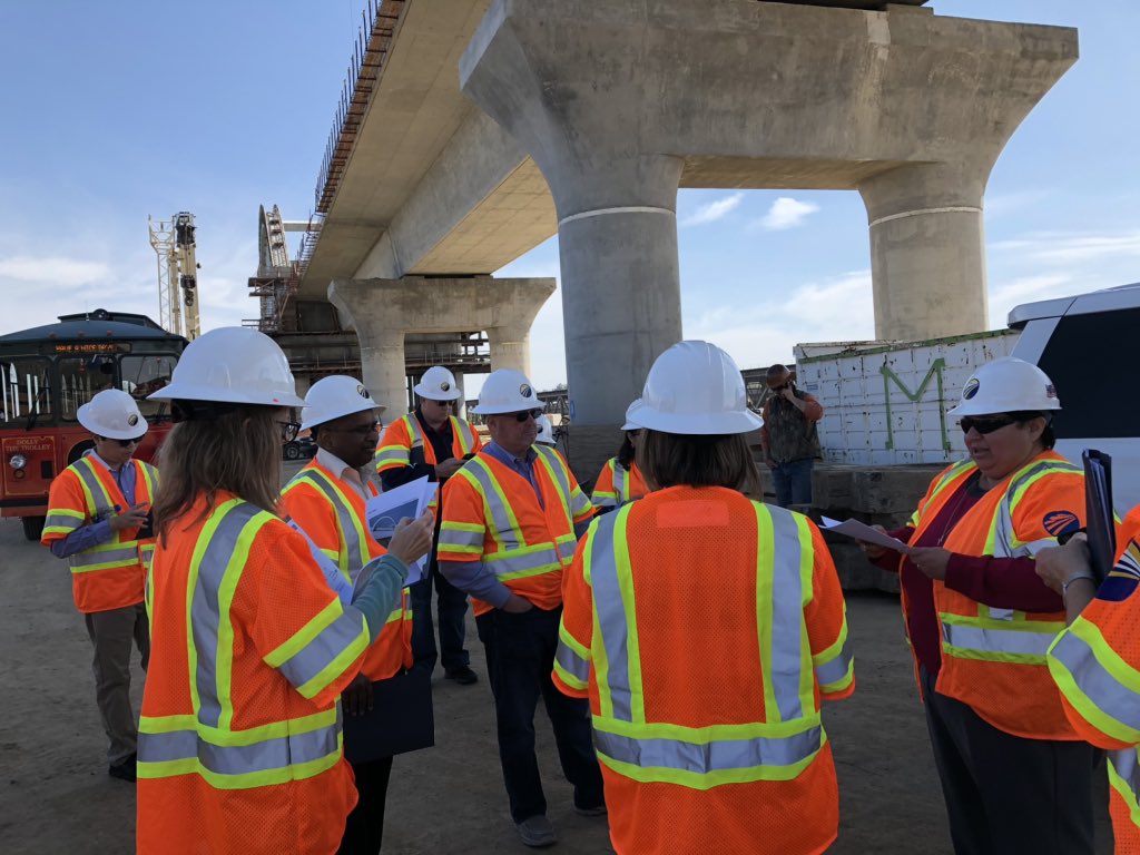 amyfleischer's tweet photo. The @CSU engineering deans got a tour today of the San Joaquin River Viaduct of the California High Speed Project.  It’s fascinating to see this project taking shape led by a Fresno State Engineering alum. https://t.co/btF1R963Pm