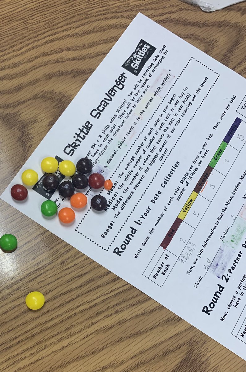 beekay3005's tweet photo. ...because math is SWEET!! Using #skittles to find mean, median, mode, and range. #mathminds @hoggtylerisd #6thmath https://t.co/0TKPvZkAMf