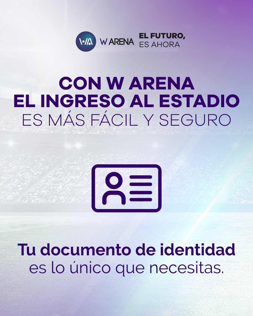 warenaoficial's tweet photo. Con W Arena, tu documento de identidad es lo único que necesitas para el ingreso al estadio.🤩✅
¡Recuerda llevarlo!
W Arena, el futuro es ahora.
#Warena #ElFuturoEsAhora #UnBuenHinchaComparte #Futbol #Estadio #Hincha #DatosW @AmericadeCali @AsoDeporCali @GaneCali @SuperGIROS_ https://t.co/ogHxX344Uo