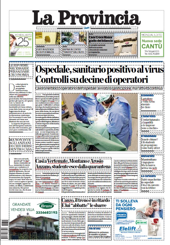 EGaligani's tweet photo. La prima pagina de La Provincia di Como di sabato 7 marzo. Buona lettura. https://t.co/4GaCUf8MBi