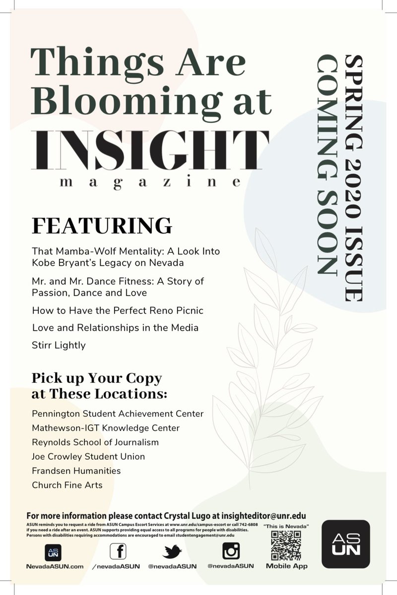 insightmagunr's tweet photo. Spring is almost here and so is our issue! This spring issue will cover how to have picnics in Reno, relationships in the media and more! In the meantime, take a look at where our distribution sites are at. Stay tuned, Pack! #InsightMagazineUNR #StudentPublication #Journalism https://t.co/NkGXSqdOVT