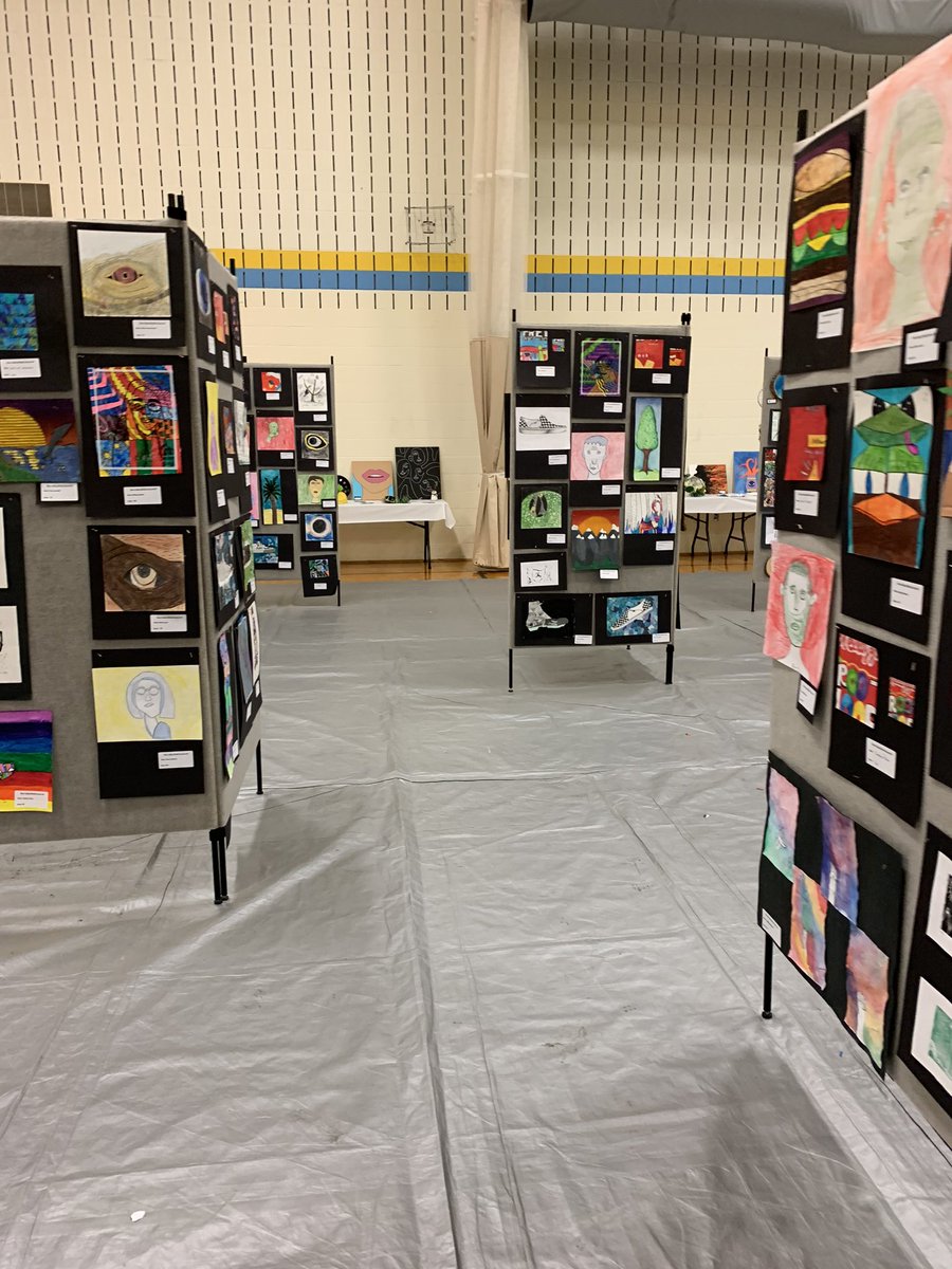 mrscareyart's tweet photo. Annual all district art show is up and ready! See you at the musical! #itallmattersatRV https://t.co/LrlfKAHoLD