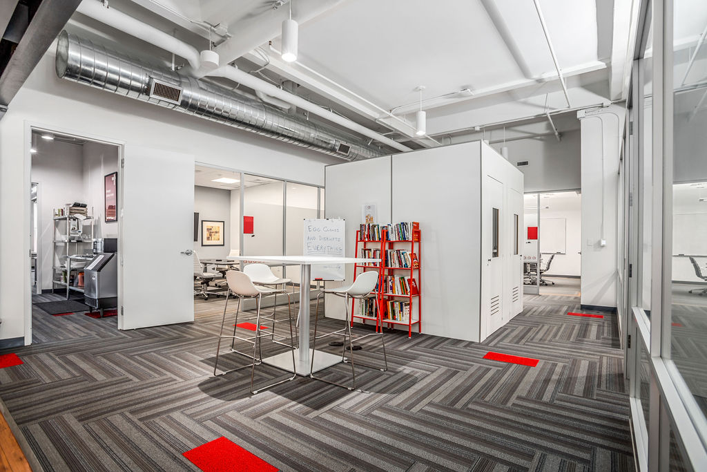 Our conference room section, with "Zoom Boxes," and our member made library which is on an honor system to check out and keeps getting more amazing books donated!
.
.
.
.
. 
#coworkingspace #coworkersbelike #productivity #pensacola #downtownpensacola #ambiance #coworkingspaces