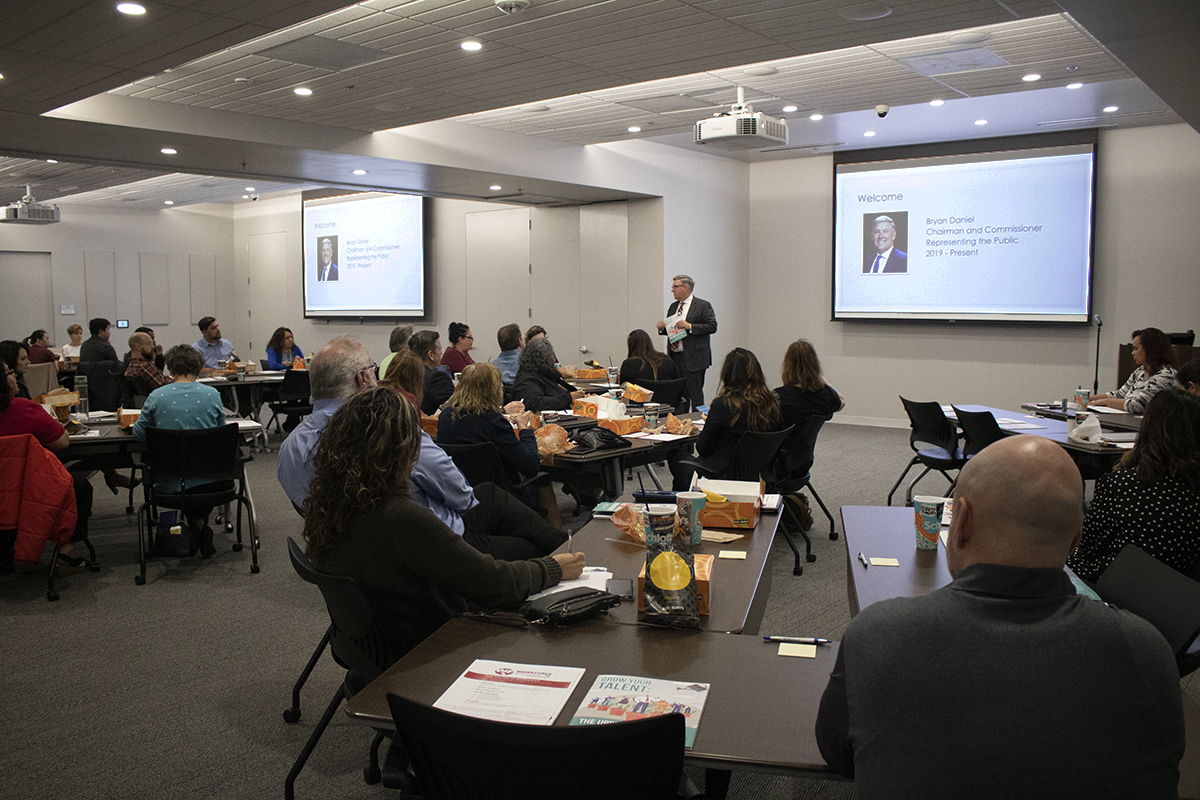 wfscapitalarea's tweet photo. 40 employer representatives participated in our 1st #upskilling workshop on 3/5! Joined by @TWCforPublic Bryan Daniel, we discussed the importance of growing our own talent. 🎉

Our thanks to @AHRMA and @texasmutual for supporting!
🤩 #UpskillATX #companyculture #growyourbusiness https://t.co/FxpFN1oqfD