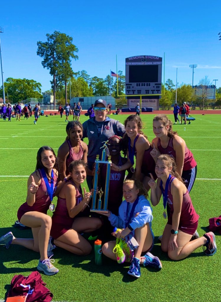 CincoTrack's tweet photo. 🏆 Big Team Win for Cinco Girls at Klein’s Jack Sands Invite🏆- Individual event winners included: Munoz HJ @ 5-6; Atkinson 3200m @ 10:39, Nielson 1600m @ 4:51; White PV @ 11-00, Steele 400m @~57 https://t.co/4savxxkm3i