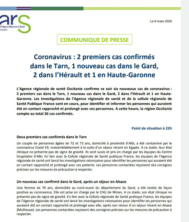 prefet81's tweet photo. Info #coronavirus
L' @ARS_OC confirme ce soir 2 premiers cas dans le #Tarn.
Pour vous protéger et protéger les autres, adoptez les gestes barrières !
Toutes les recommandations sanitaires sur https://t.co/rp9zDO6lyc
Pour toute question, appelez le 0800 130 00. https://t.co/0BWeprEBOl