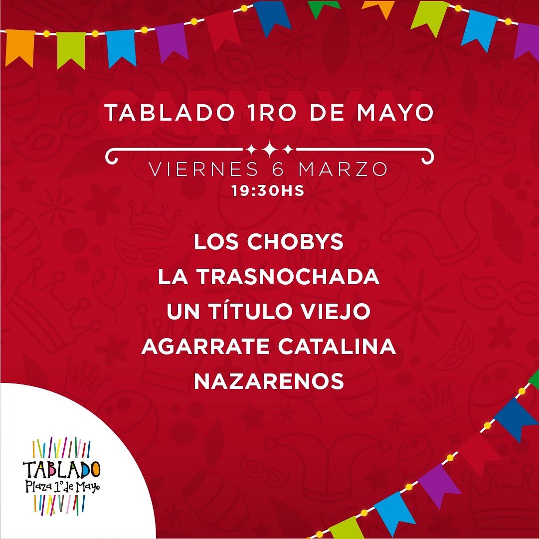 Hoy VIERNES, penúltima noche del Tablado 1ero de Mayo con las actuaciones de:

- LOS CHOBYS
- LA TRASNOCHADA
- UN TÍTULO VIEJO
- AGARRATE CATALINA
- NAZARENOS

Si es Carnaval es en el Tablado 1ero de Mayo.🎭 

🎟COMPRA TUS ENTRADAS en reduts.com.uy y puntos de venta.