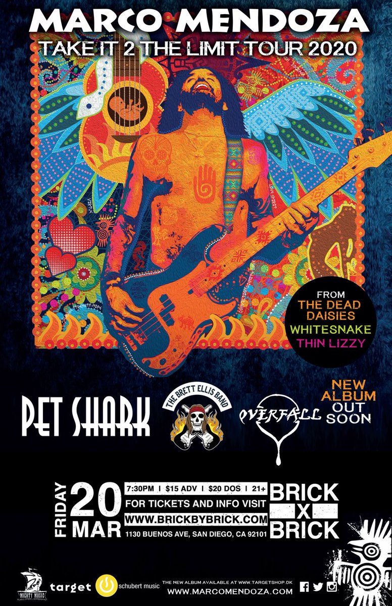 BrickbyBrickSD's tweet photo. Two weeks 'til @CasaMendoza2012 (legendary bassist of @Whitesnake, Thin Lizzy, @TheDeadDaisies, etc.) + special guests @PetSharkband, The Brett Ellis Band, and @OverfallB—get tix at https://t.co/ve5UBwWVZo #SanDiego #MarcoMendoza https://t.co/nFox7w2AZP