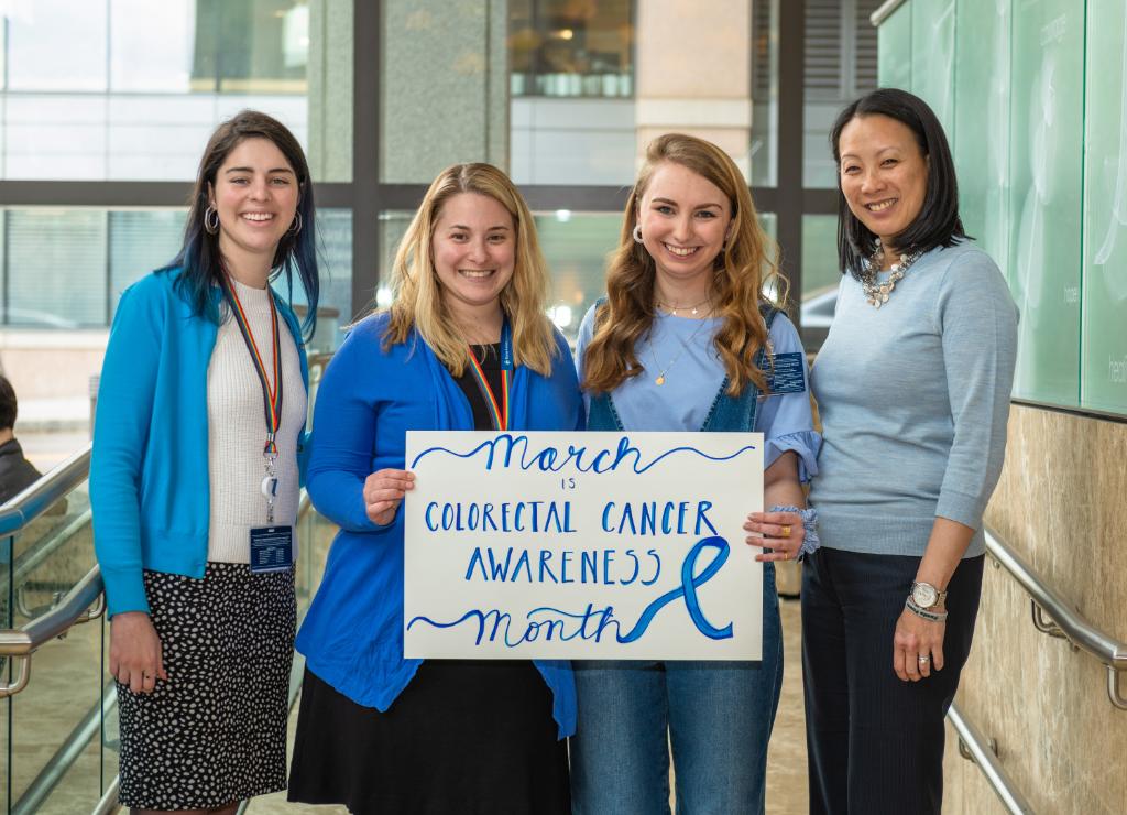 DanaFarber's tweet photo. The Gastrointestinal Cancer Center team is decked out in blue to raise awareness for colorectal cancer. #DressinBlueDay @CCAlliance @DFarberYoungCRC @ng_kimmie https://t.co/19hlW7nzmL
