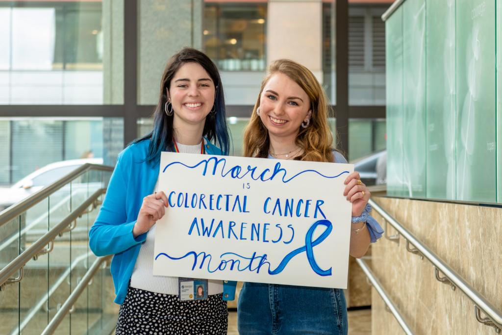 DanaFarber's tweet photo. The Gastrointestinal Cancer Center team is decked out in blue to raise awareness for colorectal cancer. #DressinBlueDay @CCAlliance @DFarberYoungCRC @ng_kimmie https://t.co/19hlW7nzmL