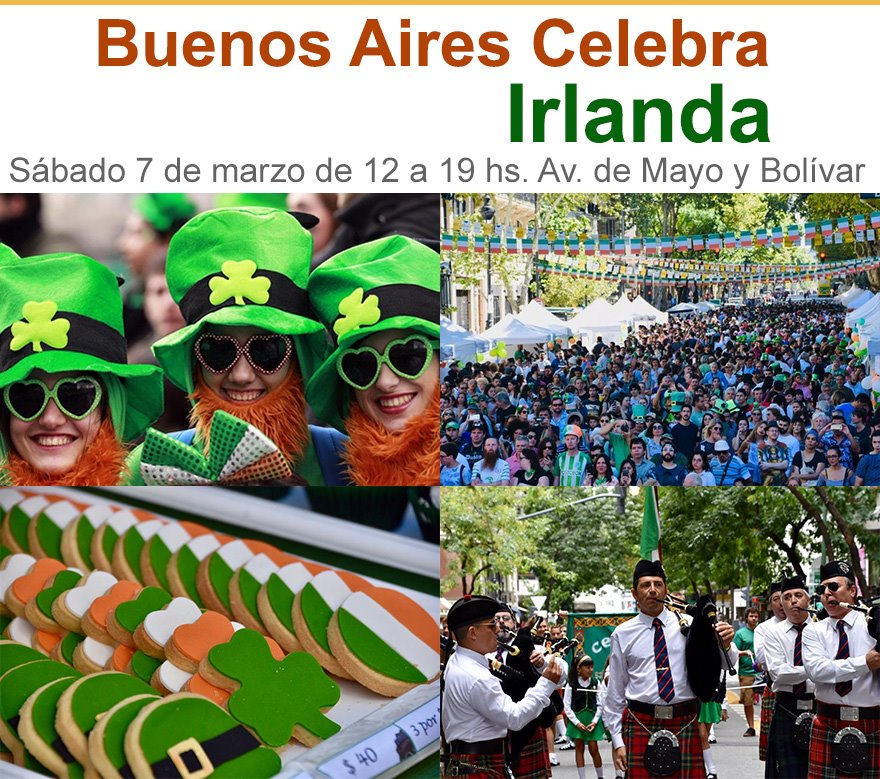 Urban011BA's tweet photo. Buenos Aires Celebra Irlanda. 🇮🇪 🇦🇷Sábado 7 de marzo. Desfile de San Patricio.

El próximo sábado de 12 a 19 hs BA Celebra Irlanda. Vas a poder disfrutar de tradiciones y cultura irlandesa, comida típica, cerveza y el famoso desfile de San Patricio. Lugar: Av. de Mayo y Bolívar. https://t.co/VNxMQGYFtV
