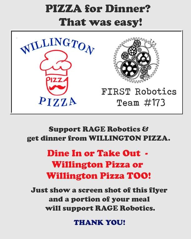 Tonight (3/6) is pizza night!  Come support RAGE and have some award winning pizza!!