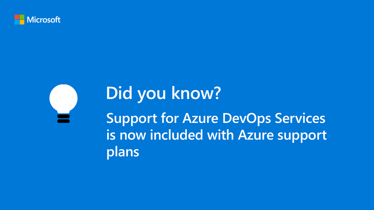 AzureDevOps's tweet photo. Support for #AzureDevOps Services is now included with #Azure support plans.
Learn more: https://t.co/A9FkKoy571 https://t.co/9UUjDVzXuO