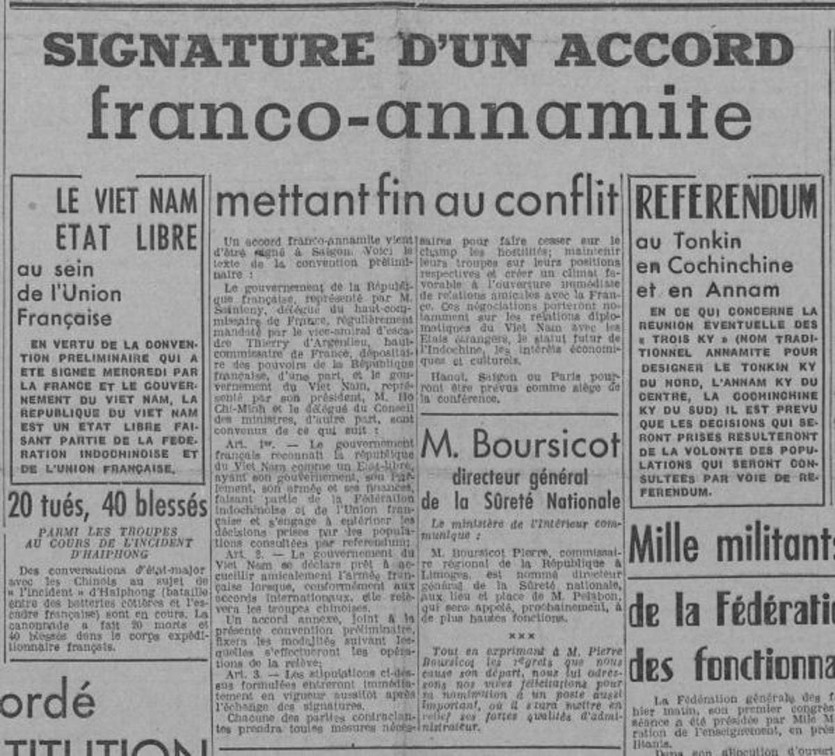 HistoiredeM's tweet photo. #Histoire de #France🇫🇷 et du #Vietnam🇻🇳 - #EmpireColonial - 6 mars 1946
La convention signée par #JeanSAINTENY, représentant du GPRF, et #HôChiMINH, Président de la République du Vietnam définie que  : « https://t.co/2ygoe41QaJ