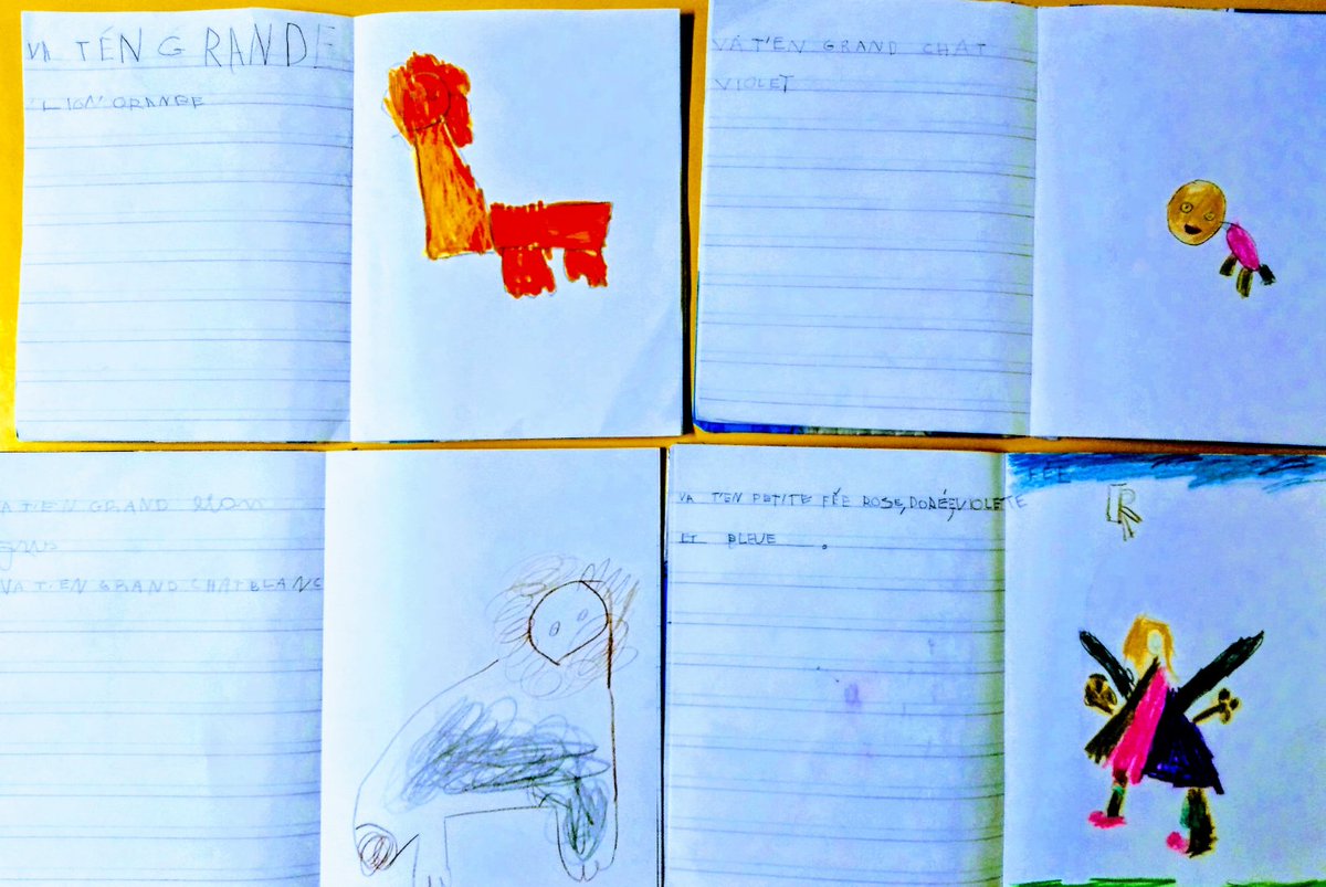 vivianeghesq's tweet photo. Ecrit génératif en GS à partir du titre de l'album Va t'en grand monstre vert avec banque de mots des animaux, des couleurs et des mots extraits d'autres comptines par les enfants (petite, gros...) qui s'y repèrent avec aisance. 
#Ouzoulias #ProductionEcriteEnMaternelle https://t.co/S7u8iZXNo7