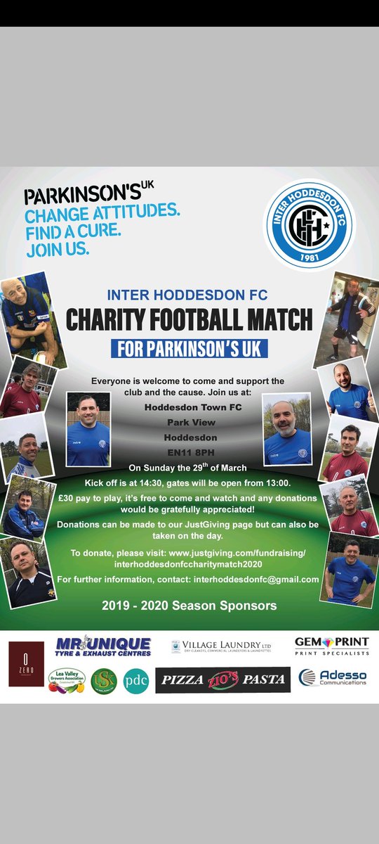 Inter Hoddesdon Fc legends  supporting Parkinson's charity. #interlegends