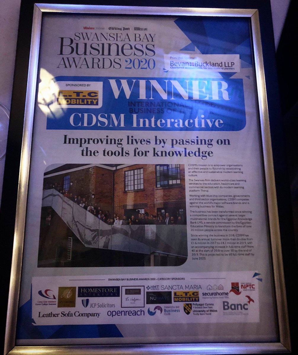 thinqilearning's tweet photo. WE WON! 🎉

International Trade Business of the Year at the 2020 Swansea Bay Business Awards.

Extremely proud of our hardworking team, making waves internationally and transforming lives for the better through the power of learning 🌍

Well done Team Thinqi! 

#NeverStopLearning https://t.co/iPNyWBZrd1
