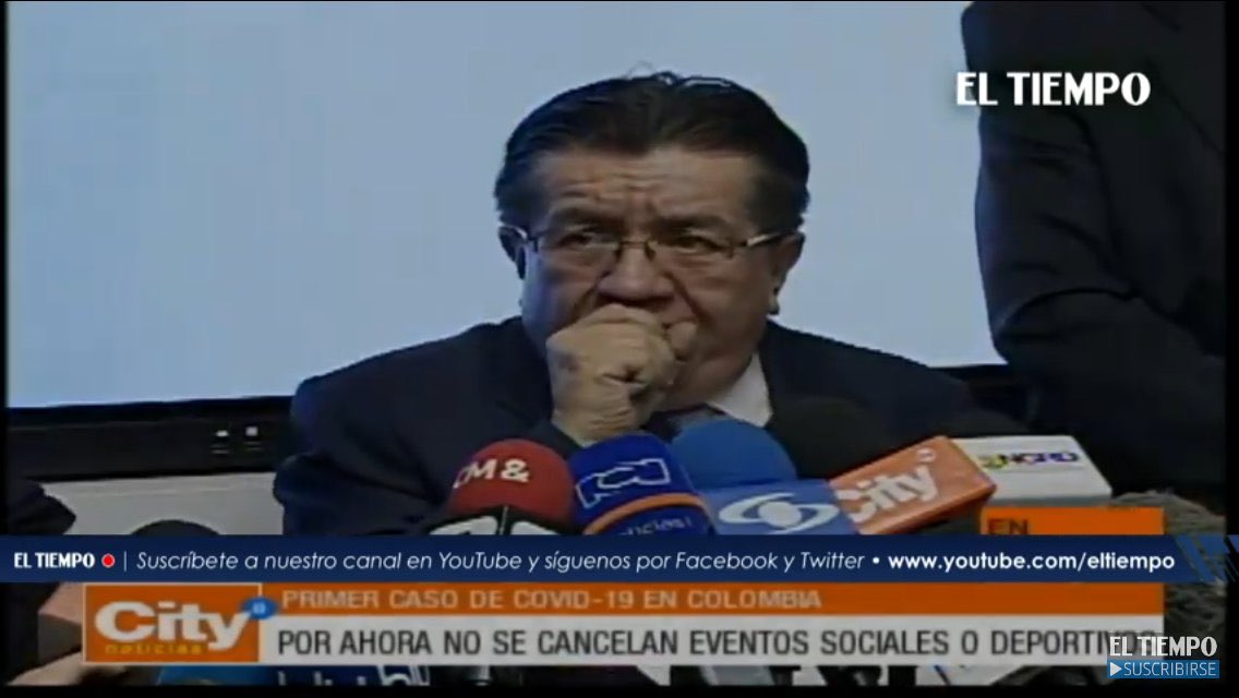 datoatipico's tweet photo. El ministro de salud cubriéndose la tos con la mano cuando recomienda toser y estornudar sobre el brazo. Después sale y le da la mano a Raimundo y todo el mundo. 🤔😑😵 #COVIDー19 #CoronavirusEnColombia https://t.co/693ueX3Z9C