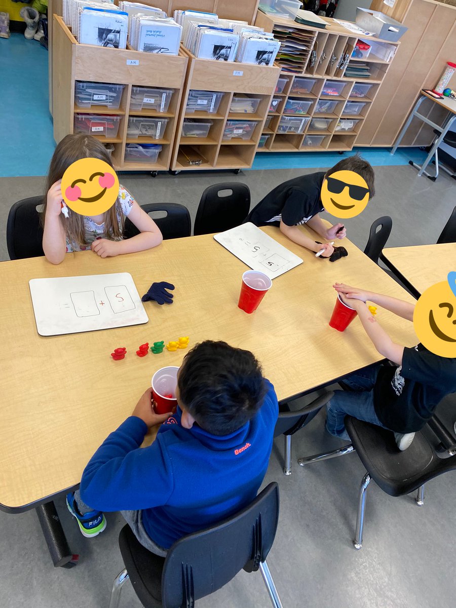 RonSouthernK's tweet photo. What a fun day for PM K! We had a partner math challenge. By using the number of bears outside the “cave” we had to figure out how many bears were inside the cave. 
We wrote about being unique and had choir with gr 1 &amp; CSSI. We ended the day in gr 2 listening to their stories! https://t.co/nVNuk4ha8r