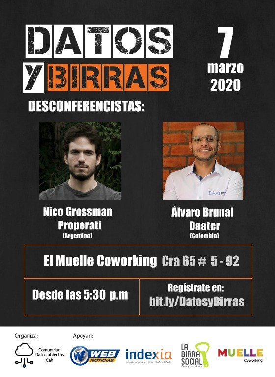 Connect__Data's tweet photo. ¡Mañana a las 5.30 PM (hora Colombia) vamos a estar en Cali! @nico_grossman formará parte del panel de #DatosyBirras #OpenDataDay https://t.co/iTtdJ5u5NG
