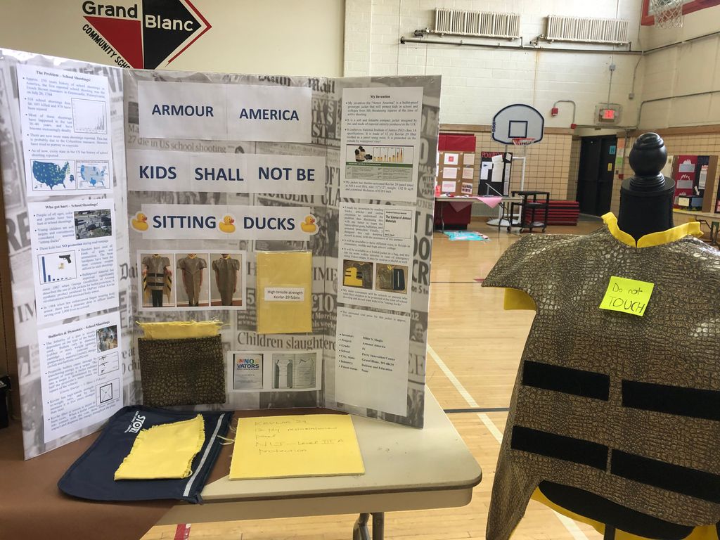 PerryInnovation's tweet photo. Thank you Mr. Arrol, FBI, for your special presentation today and for honoring 4th grade student Mihir, for his young innovator’s project he displayed this week...Student Armor! https://t.co/uYlOSStJnA