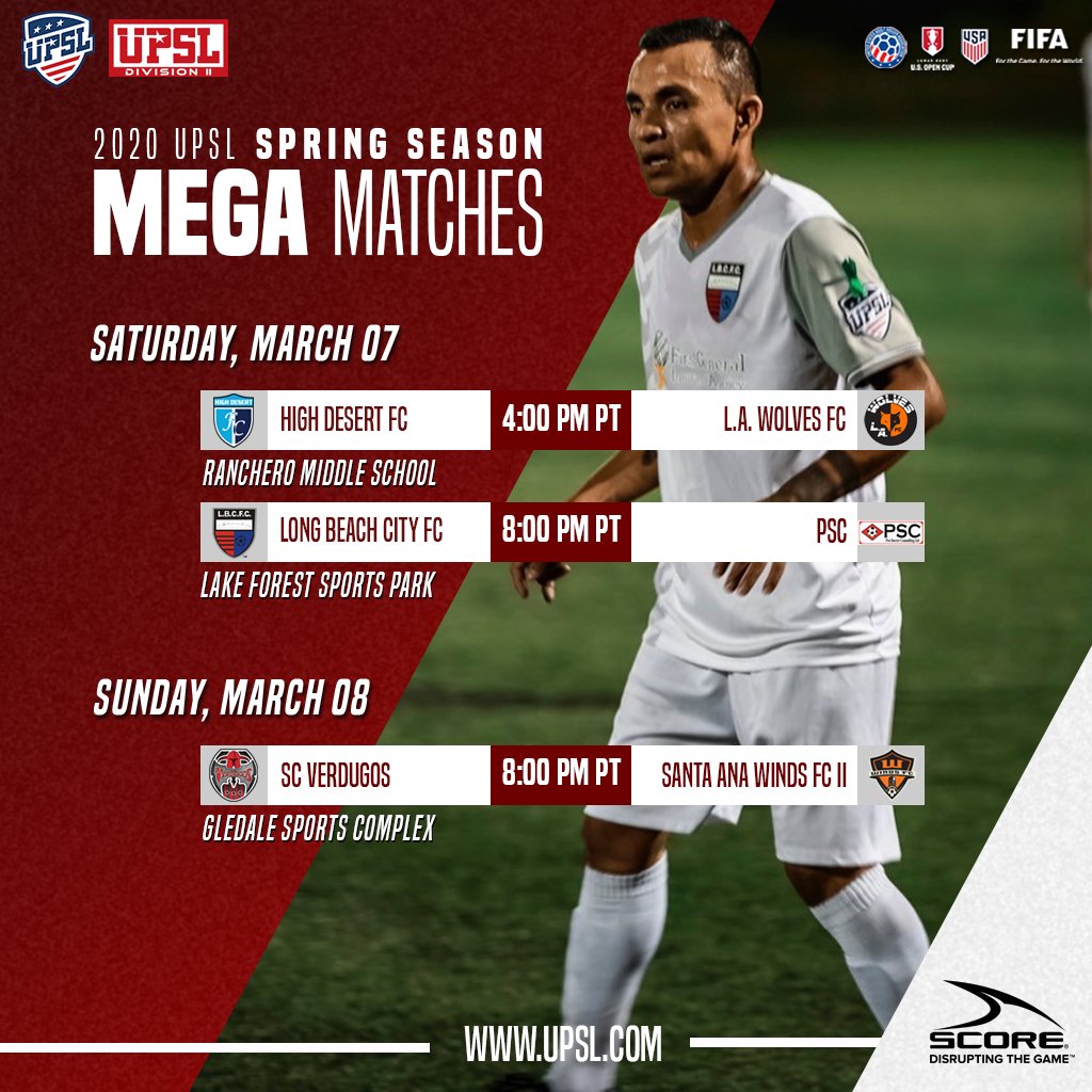 UPSLsoccer's tweet photo. There are some MEGA matches scheduled for the first week of the #UPSL 2020 Spring Season!

View full schedule 👉 https://t.co/TumDWRfcq8 &amp; https://t.co/ynOKYOEcuW

#MEGAmatches #LetsGoUpSL #SupportLocalDreamGlobal #ConnectingAmericanSoccer https://t.co/bR3Vxam8IB