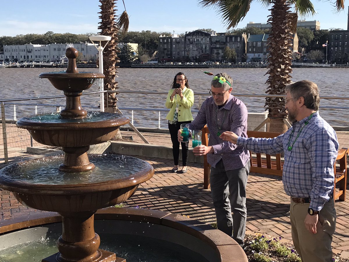 With some help from our friends from <a href="/VisitSavannah/">Visit Savannah</a> and the American Society of Plant Biologists (ASPB), we greened our very own fountain here at the Savannah Convention Center today to kick off the St. Patrick’s Day festivities! 🍀