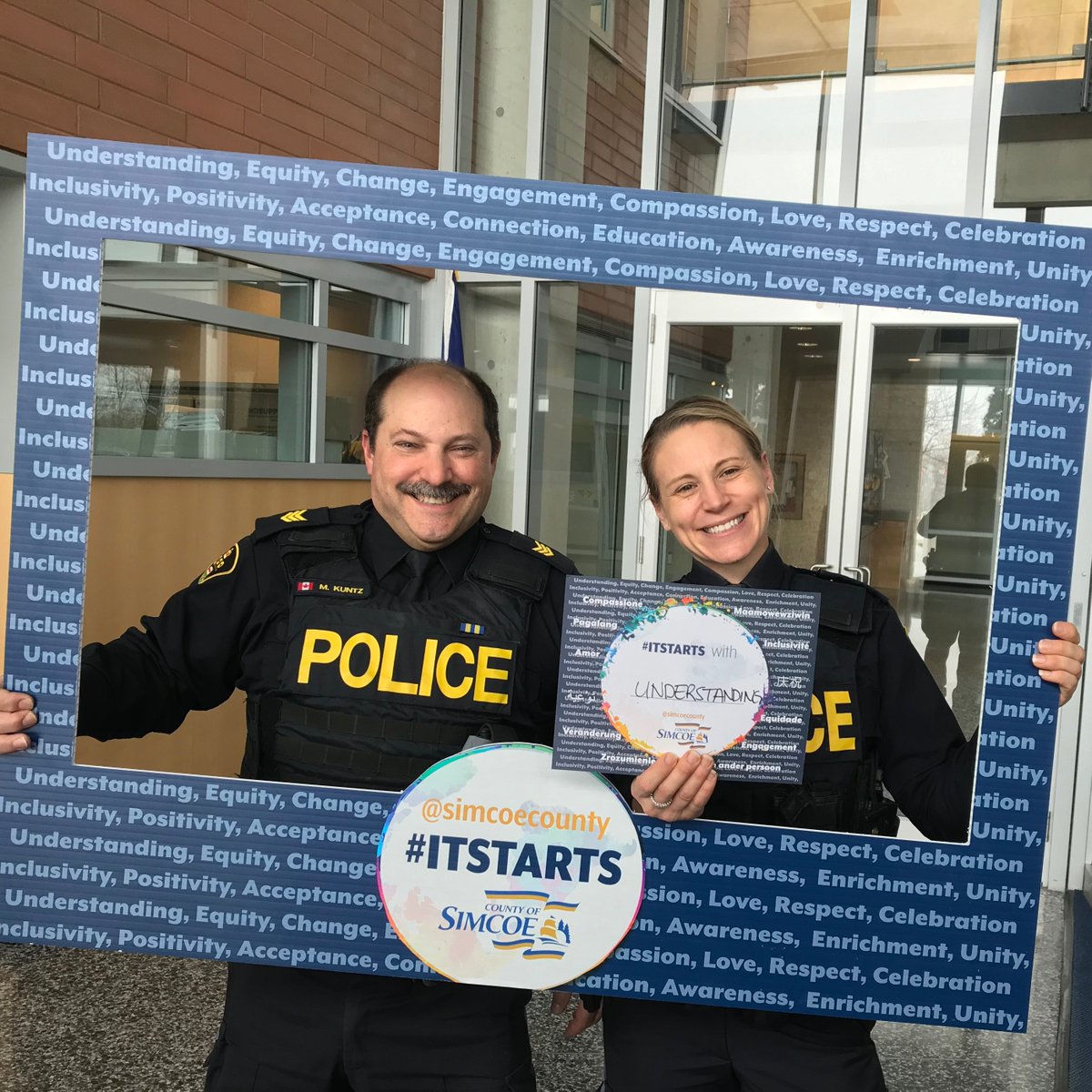 OPP_CR's tweet photo. #ITSTARTS with... Inclusion! Today, #OPP members had the opportunity to participate in a photo booth, where they were asked, “what word do you think about when it comes to eliminating racism and discrimination?” #LocalImmigrationPartnership https://t.co/OV7XkG1SYh