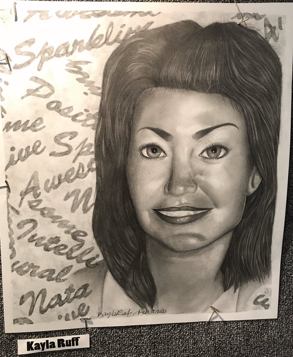 Art_room419's tweet photo. Whitmer Senior Kayla Ruff created this amazing portrait of her teacher Ms. Spain in drawing class! #wlsart #wls4kids https://t.co/72dpzUkrr5