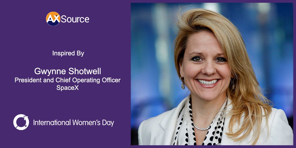 axsource's tweet photo. Gwynne Shotwell, businesswoman and engineer, is President & COO at SpaceX where she is responsible for day-to-day operations and company growth. She launches spaceships, sells rockets, and deals with Elon Musk—all in a day’s work.
#AXSource #IWD2020 #EachForEqual #WomeninSTEM https://t.co/udH7FN8Eoe