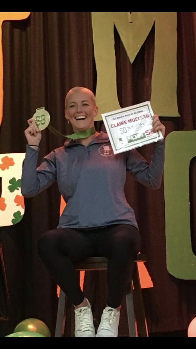PatMacsPack's tweet photo. Let’s give a big hand 👏 to Claire Mueller for shaving and donating $4,460 to #PatMacsPack. Thank you, Claire. You ROCK. 
Who are we? We Are #PatMacsPack https://t.co/8yeYayYBn5