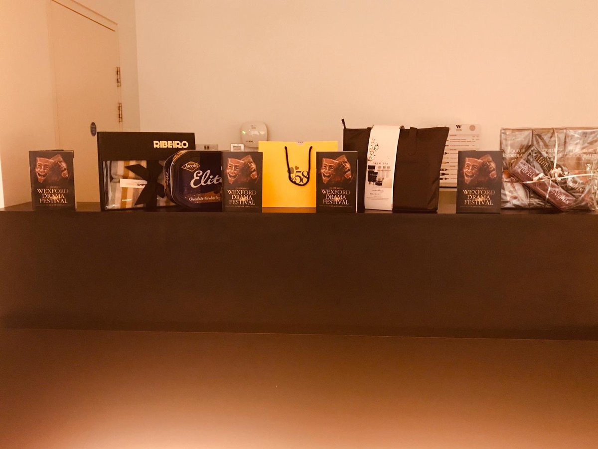 WexfordFest's tweet photo. Thank you to No. 58 boutiques, Wexford for their  contribution tonight for raffle prizes &amp; our main sponsor tonight @olearysluddsarchitects for the Cripple of Inishmaan by the Wayside Players. #WexfordDramaFest https://t.co/HJGRazDx2p