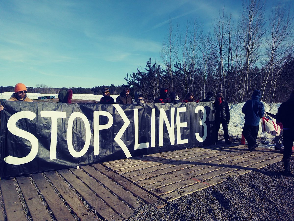 nfld_al3's tweet photo. UPDATE: water protectors rally against Line 3 at Enbridge work site in Backus, MN. 

There's heavy machinery here for a dangerous project. Construction should not be happening during permits phase. This pipeline will not be built!

#StopLine3 #HonorTheTreaty #WaterIsLife https://t.co/EJuZTYnE8i