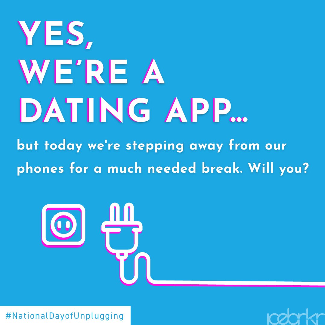 IcebrkrDating's tweet photo. Put your phone down 📱, step away from the computer 👨‍💻 and turn off the tv 📺. Today is #NationalDayOfUnplugging! Our team is taking a break from all the electronics and so should you. Enjoy! https://t.co/wK8RHXyQLe